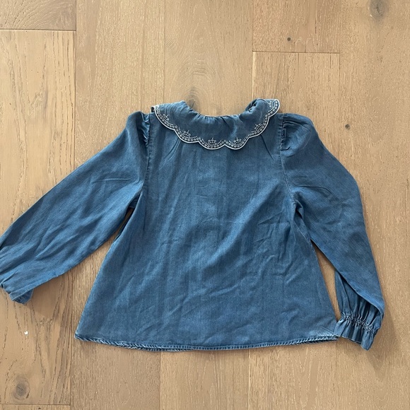 Janie and Jack Blue Chambray Button Down Shirt with Embroidered Collar - Picture 5 of 5